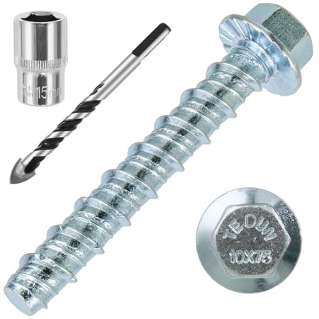 FMhotu 3/8 x 3 50pcs Concrete Screws, Nickel Plated Concrete Screw Drill Bit Set for Anchoring Masonry, Brick or Concrete Block (50pcs)
