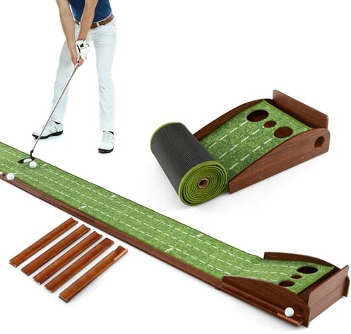 COSTWAY Tapis de Putting Golf avec 1/2/3 Trous | Golf Putting Piste de Retour Automatique de Balle, pour Intérieur/Extérieur