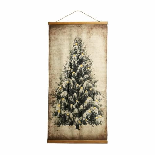 Loberon Bild mit LED Gussers, beige/braun | Tannenbaum-Motiv, Antik-Finish, Festdekoration, Weihnachtsdekoration, Weihnachten, Baumwolle, Tannenholz, Jute