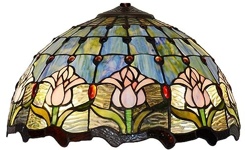 BOTOWI 16 Inch Tulip Lampshade Replacement Tiffany Lamp Shade, Handmade Blue Tulip Stained Glass Lampshade Only for Floor Lights Table Lamps Ceiling Pendant Hanging Light Chandelier
