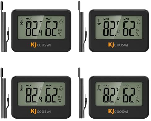 4PCS Mini Digital Hygrometer and Thermometer Reptile Thermometer with Extend Probe Indoor Temperature and Humidity Meter Gauge with Magnet