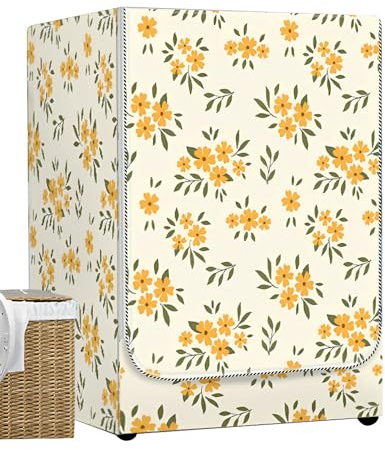 Odot Washer Dustproof Cover Front Load, Washing Machine Dryer Protector Sunscreen Waterproof Tumble Dryer Case Protective Cover for Most Front Loadi (yellow flower,M-capacity 8-10kg)
