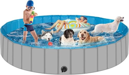 Dog Pool for Large Dogs, Foldable Plastic Pool for Dogs Slip-Resistant (XL - 63'' x 12'')