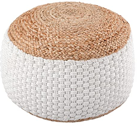casamia Pouf Hocker Jute Sitzpouf Bodenkissen Boho Natur Fußhocker rund Würfel Größe Bodenkissen 1 - rund