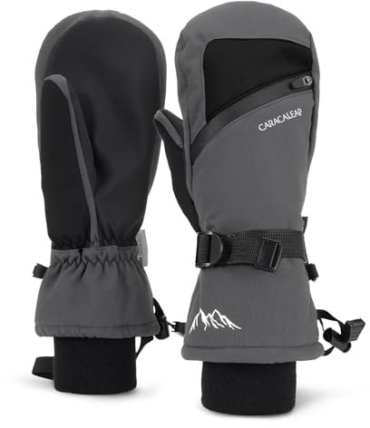 Winter Ski Mittens for Men Women Cold Weather- Warm Snow Snowboard Mittens Gloves Windproof & Waterproof, Thinsulate Warm Adult Snow Sports Mitts with Pocket Skiing Snowboarding Mitts Gloves Gray S-M