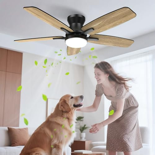Airwit Ventilatore da soffitto silenzioso da 106 cm, con pale bifacciali, regolabile, con telecomando e motore CC reversibile, per camera da letto, soggiorno, 6 velocità