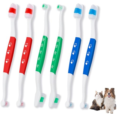 Akulgaci 6 Pack Pets Toothbrush for Dogs Cats with Soft Bristles Clean Teeth & Dental Care, Non Slip Dual Head Dogs Toothbrushes