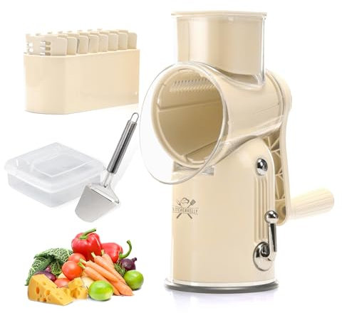Rallador de queso giratorio 5 en 1 con manivela, cortador de alimentos multifuncional, triturador y rallador para queso, verduras, frutos secos, rallador de verduras fácil de limpiar, triturador de