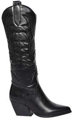 Ciabalù Camperos Texani Donna a Punta Stivali Cowboy Donna Invernali Alti in Ecopelle Gambale Alto 40cm Tacco Alto 6,5 cm Antiscivolo (Nero, Sistema Taglie Calzature EU, Adulto, Numero, Media, 39)