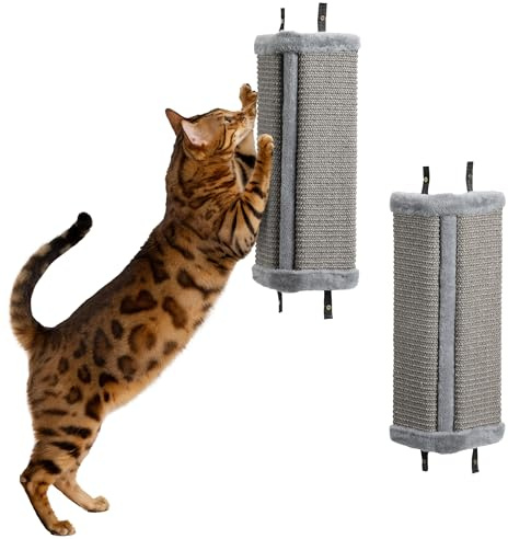 Navaris Kratzbaum für Katzen zur Wandmontage, 2er Set, Grau – strapazierfähiges Sisal Katzenkratzzubehör – 4 Nylonbänder für sichere Wandmontage – Schützen Sie Tapete und Ecken