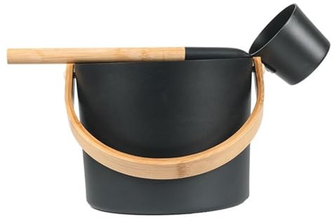 7 l finsk bastuhink – aluminiumhink med långt handtag set | matchande slev | bastufat, bastuverktyg, bastuutrustning, träbastuslev, traditionell bastukit