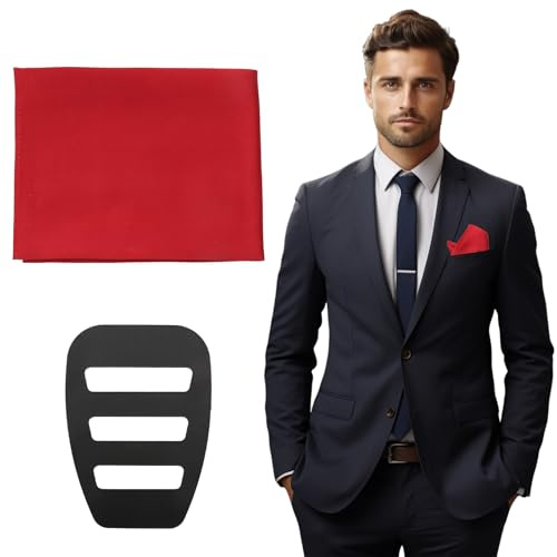 VEGCOO Einstecktuch Seide für Herren, Einstecktuch Halter, Einfarbig Uni, Weich für Hochzeitsfeier (Rot)