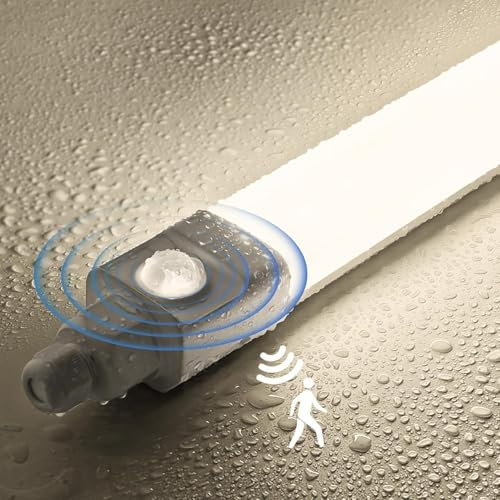 Tobeter Neon LED 120 CM avec Detecteur de Mouvement, 36W 3600LM Tube Led Sensor Lampe, Linkable Luminaire Plafonnier Reglette LED, Blanc Neutre 4000K IP65 Pour Garage, Cave, Atelier, Couloir, Balcon