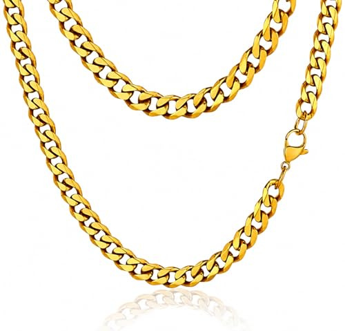 Daisy Philip 3mm 5mm 7mm 8mm CURB Mens Necklace Gold Chain Cuban - Stainless Steel Jewellery - Neck Link Chains for Men Man Women Boys Kids (50cm*6mm)