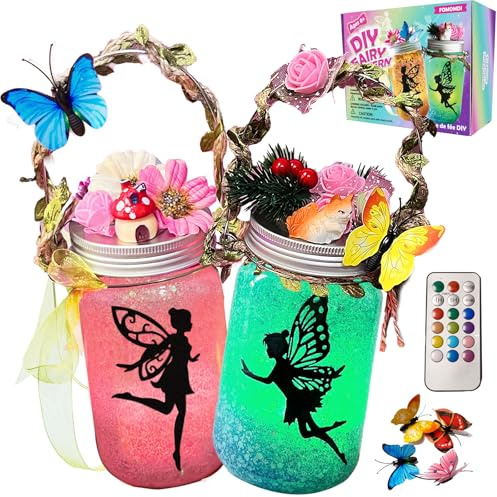 FOMOMDI Fées DIY dans un bocal, kit de veilleuse lanterne de fée à changement de couleur avec télécommande, cadeaux et activités pour enfants filles pour anniversaire et fêtes, jouets de bricolage