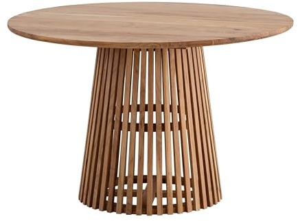 FineBuy Esstisch Rund 120x120x77 cm Mango Massivholz Natur, Gitter | Esszimmertisch für 4 Personen mit offenem Gittergestell, Küchentisch aus Echtholz, handgefertigt