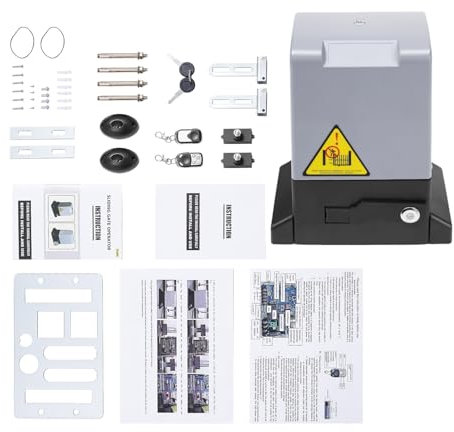 KANBCNG Azionamento per cancello scorrevole, set completo di azionamento automatico porta scorrevole elettrica con 2 telecomandi e sistema di crittografia inferiore a 1600 kg e lunghezza inferiore a