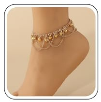 Aneneiceera Boho Geschichtet Fußkettchen Armband Gold Glocke Baumeln Knöchel Armbänder Quaste Kette Fußkettchen Indischen Zigeuner Fußkettchen Fußkette Schmuck Für Frauen (Gold)