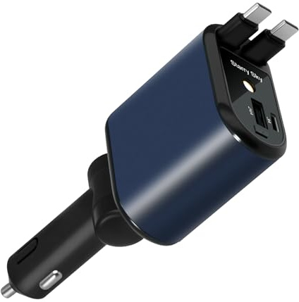 ARCELI 4 in 1 Caricabatteria da auto retrattile, caricatore rapido per auto, 120 W, accendisigari USB C, compatibile con iPhone, Samsung Galaxy, Google Pixel