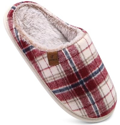COFACE Minnesskum hustofflor för kvinnor varm mysig slip-on luddiga vinterskor med valvstöd inomhus utomhus gummisula, Röd, 37 EU
