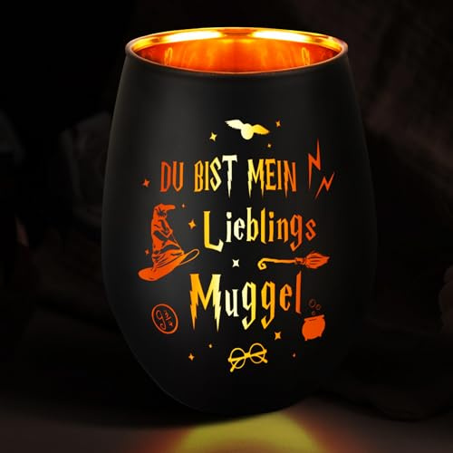 Windlicht Glas mit Gravur Hary, Geschenke für Frauen, Du bist Mein Lieblings Muggel Teelichthalter, EIN herzerwärmendes Geschenk Geburtstag für Frauen Freundin, Geburtstag