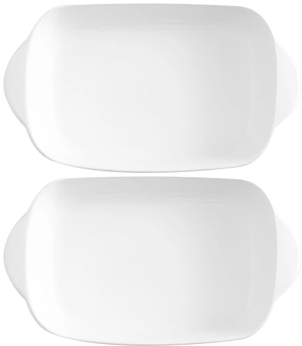 White Casserole Dishes, 2 Pcs Small Ceramic Baking Dishes, Double Handle Baking Bowls, Baking Serving Dish For Fruits, Beef, Chicken, Oven, Microwave, Dishwasher