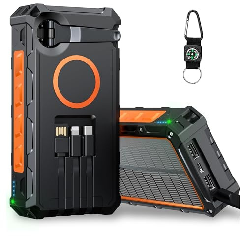 56800mAh 65W portable power bank, a large-capacity mobile charger for phones, built-in hand-crank solar cell charger, 3 cables, USB-C input and output, fast charging power pack