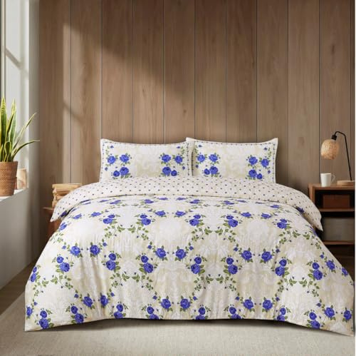 WEAVERS: 4 Piece Luxury Soft Microfiber Bedding Set With Duvet Cover Fitted Sheet And Pillowcases – Modern, Comfortable & Easy Care. (Size Double - Design Christy Blue)
