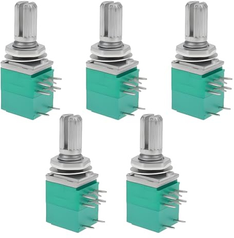 5 Stück 8-Pin Linear Single-Turn Frontpanel Potentiometer mit Schalter,B10K 6mm Dual Carbon Film Audio Endstufe Versiegeltes Potentiometer,für Audio Ausrüstung Verstärker