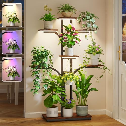 ikkle Support Plantes Intérieur avec Lampe de Croissance, 7 Étagères en Coin Porte Plante pour Plantes Multiples, 136cm Étagere Plantes Intérieur Métal Robuste pour Salon, Patio