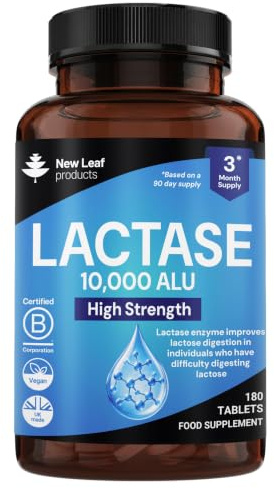 Lactase Tablets 10,000 ALU 180 Count, 3 Month Supply Lactase Enzyme Tablets