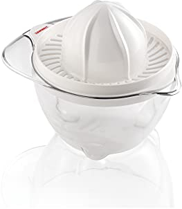 Leifheit Zitruspresse ComfortLine-Serie, Zitronenpresse aus hochwertigem Kunststoff, Saftpresse mit Auffangbehälter 600ml, Messskala und Ausgießer, Orangenpresse, Obstpresse mit Doppelkegel