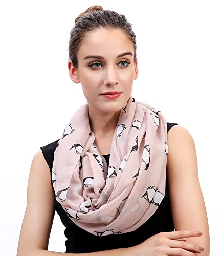 Lina & Lily tubhalsduk loop sjal med tryck av pingviner (Beige)