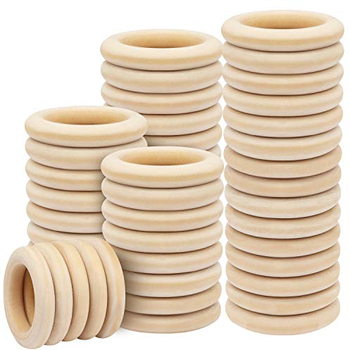 Kurtzy 50er Pack Holzringe zum Basteln - 50x Holzringe Makramee Zubehör - 50 Ringe aus Holz zum Basteln - Ø 55mm Außen - Holzring Set aus Naturholz Unbehandelt - Gardinenringe Holz