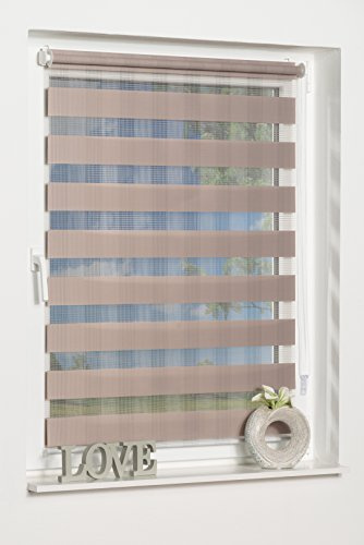 K-home Klemmfix Doppelrollo Rota ohne Bohren Design Streifen Taupe, 40 x 130 (B x L)