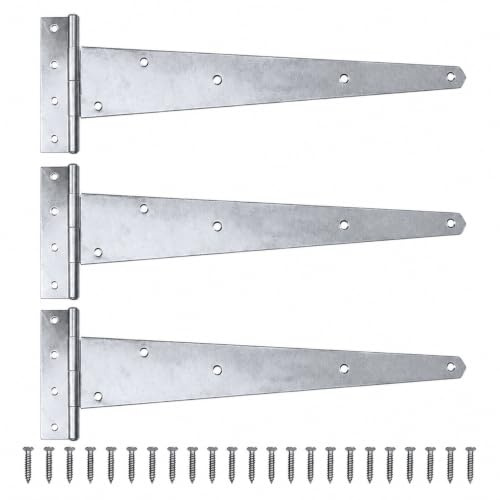 3X Galvanised Tee Hinges 24 600mm Long Very Heavy Duty Gate Shed FIXINGS Included