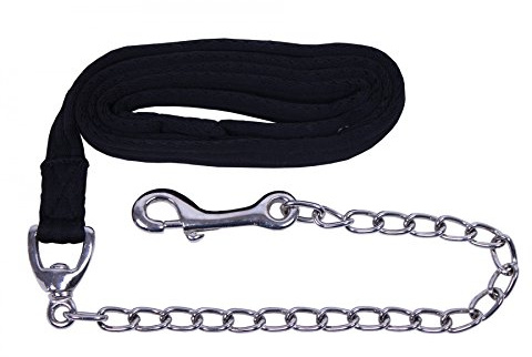 QHP Führleine mit Kette, 200 cm, 40 cm Kette, Karabiner, Handschlaufe (Schwarz)