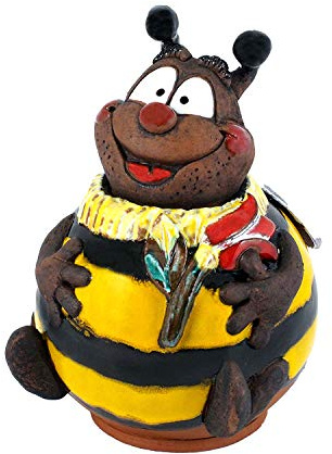 Midene Gartenstecker Keramik Handgefertigt - Gartendeko für Draußen Wetterfest - Garten Deko Keramik - Gartenfiguren & Gartenstatuen - Bumblebee mit Blume