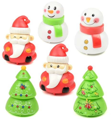Surplex 6 Stück Weihnachten Rückziehautos Lustige Mini Aufziehautos Autos zum Zurückziehen Kleine Spielzeugautos mit Weihnachtlicher Figur Weihnachtsstrümpfe Adventskalender Füllung für Kind