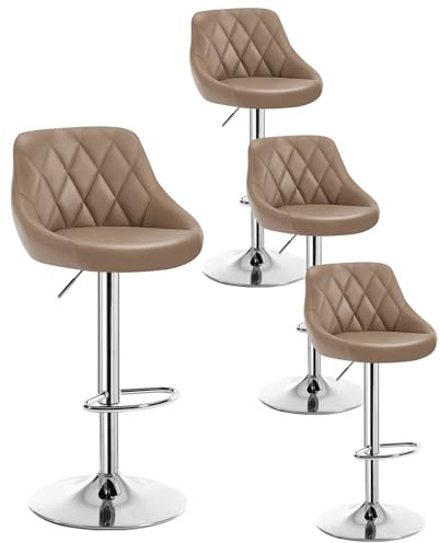 WOLTU 4er Set Barhocker Bistrohocker Tresenhocker Barstuhl Höhenverstellbar, Drehbar, Sitzfläche aus Kunstleder, verchromter Stahl Khaki BH23kk-4