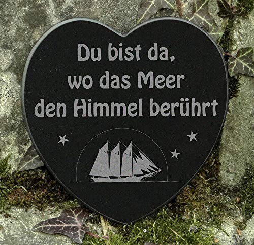 Gedenkstein Herz Grabschmuck Segelschiff Meer Spruch Gravur