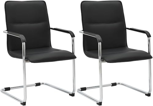 CLP Sillas Cantilever Juego de 2 con reposabrazos Seattle, sillas de Comedor Modernas tapizadas con Cuero sintético, Color:Negro