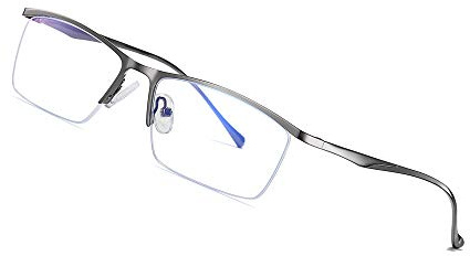 JoXiGo Herren Computerbrille Blaulichtfilter Ohne Stärke UV Blockieren Anti-Müdigkeit Metall Halbrahmen Rechteckig Brillenfassungen + Brillenetuis