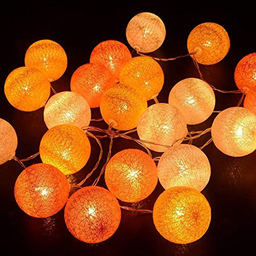 Treer Guirlande Lumineuse Boules, Boules de Noel Batterie Chaîne de Lumière LED Lumière Décoration Pour La Saint Valentin Arbre de Noël Mariage Anniversaire Fêtes (1.5M-10 Balle,Orange)