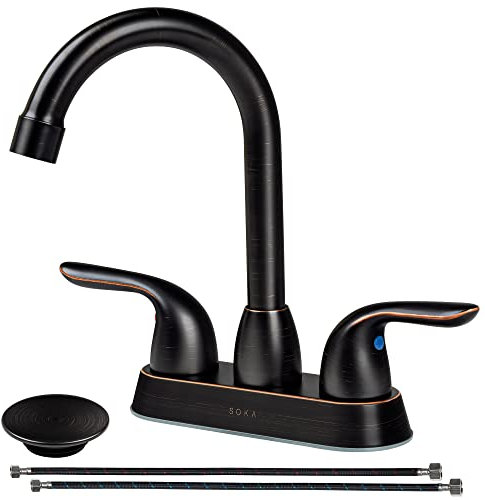 SOKA 4 Two-Handle Centerset Bathroom Lavatory Faucet with ABS Pop-Up Drain, Oil-Rubbed Bronze Finish, Oil Rubbed Bronze