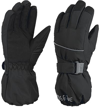 Azarxis Skihandschuhe für Kinder, Warme Winterhandschuhe, Winddichte Verdickt Handschuhe für Laufen Skifahren Wandern Snowboard (Schwarz, M (7-10 Jahre alt))