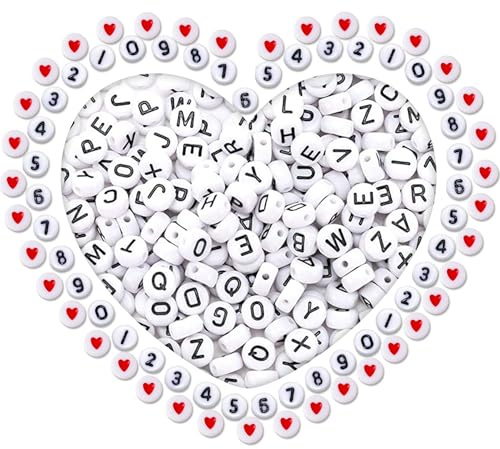 MiuCo Buchstabenperlen,1850 Stk Rund Buchstabenperlen für Armbänder,Buchstaben, Herz und Zahl Perlen zum Auffädeln Kasten Bastelset für Haarband Schmuck Basteln