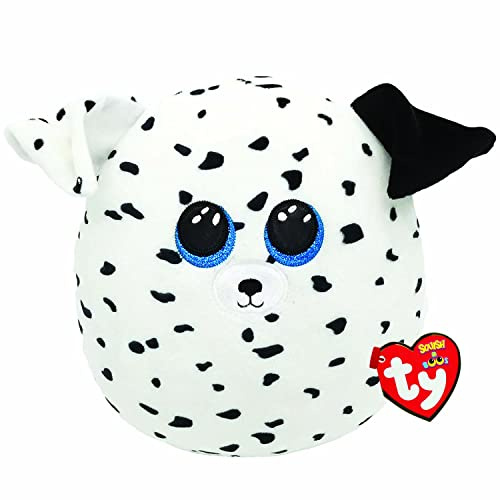 TY - Squish a boos - Coussin Peluche Fetch Le Chien, Blanc/Noir, 40 cm