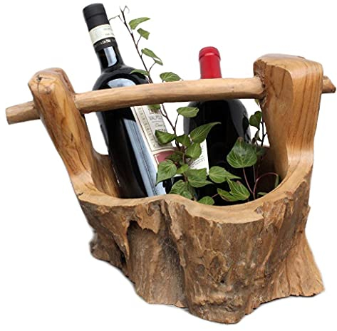 WINDALF Rustikale Große Teak-Schale DANA 32 cm Bohemia Geschenkkorb Holz-Trog Handarbeit aus Wurzelholz