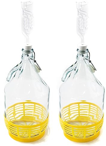 WYSKONT Enghals - Botellas de cristal transparente con cierre de clip, cesta protectora y tapón para hacer vino, fermentación y almacenamiento de bebidas, 2 unidades x 5 l